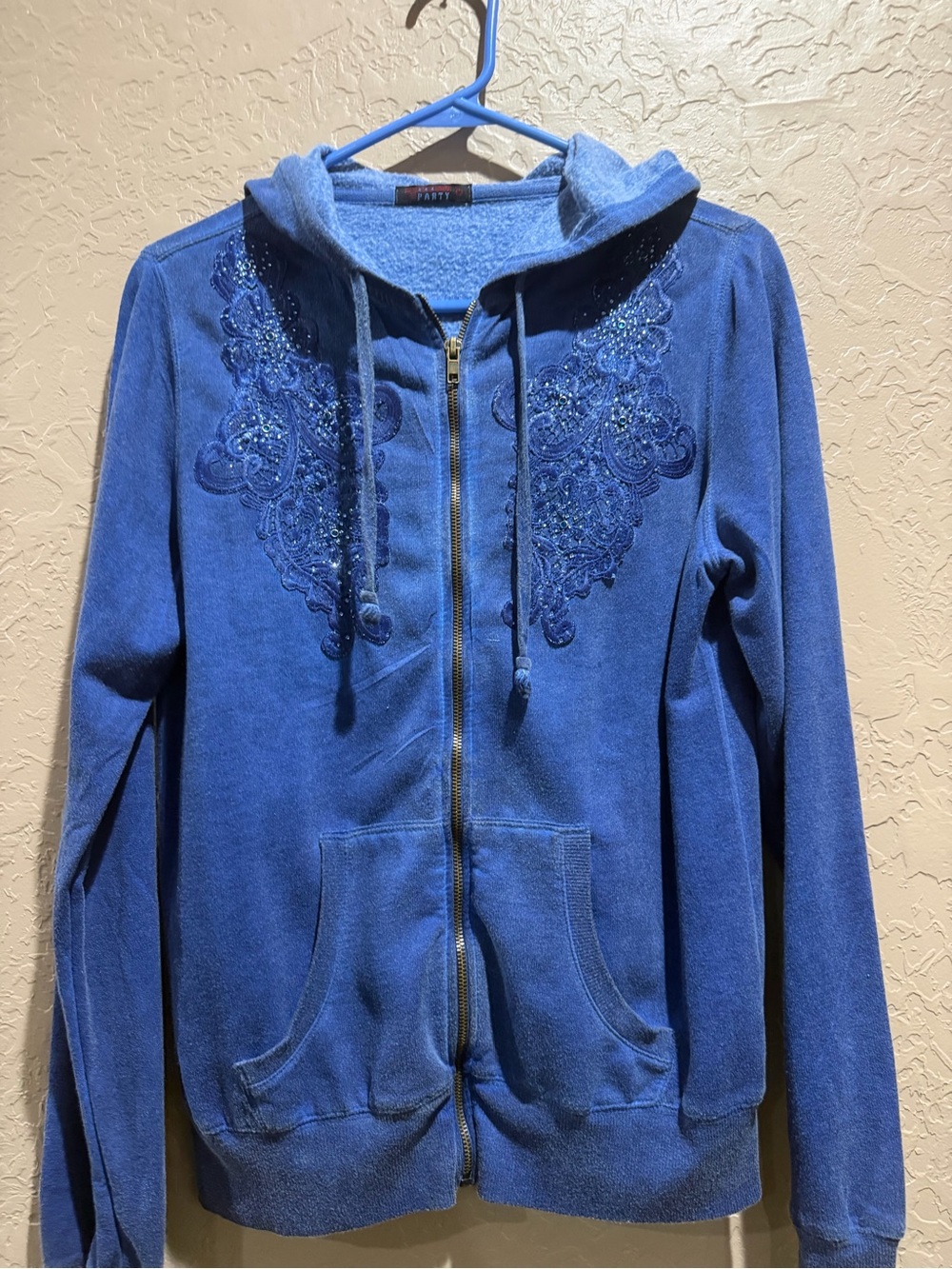 Blue Embroidered Hoodie Zip-Up